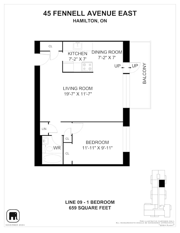 A floor plan for a home at 45 Fennell Avenue East in Hamilton, Ontario.