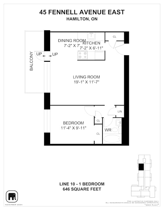 A floor plan for a home at 45 Fennell Avenue East in Hamilton, Ontario.