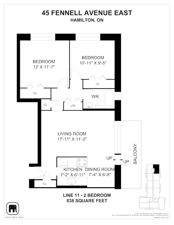 A floor plan for a home at 45 Fennell Avenue East in Hamilton, Ontario.