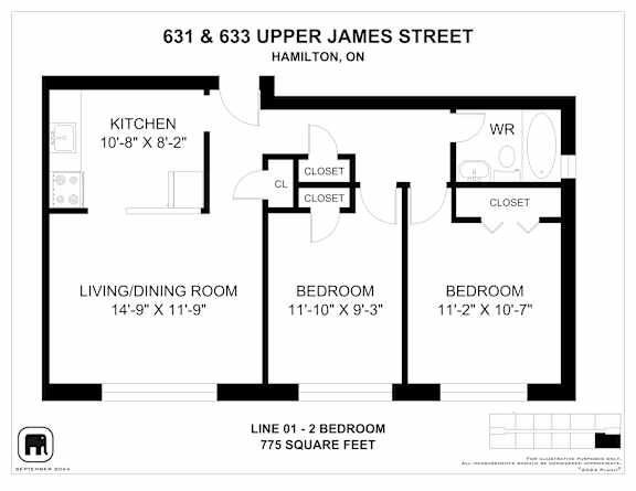 A floor plan for a home at 631 & 633 Upper James Street, Hamilton, ON.