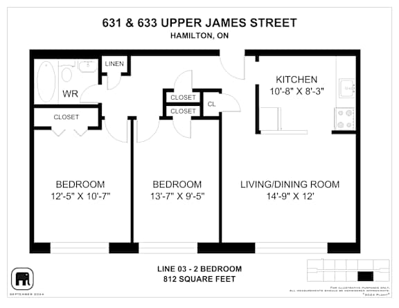 A floor plan for a home at 631 & 633 Upper James Street, Hamilton, ON.