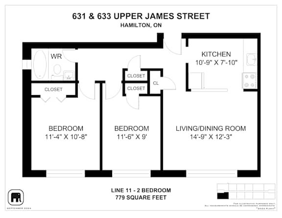 A floor plan for a home at 631 & 633 Upper James Street, Hamilton, ON.