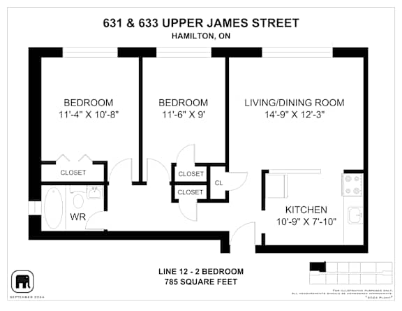 A floor plan for a home at 631 & 633 Upper James Street, Hamilton, ON.