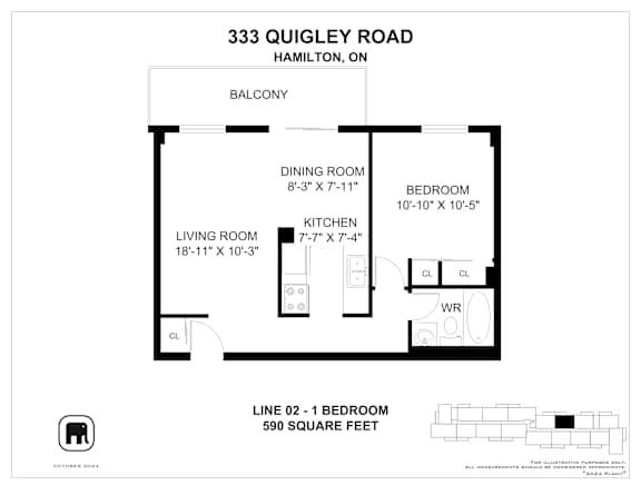 A floor plan for a home at 333 Quigley Road, Hamilton, ON.