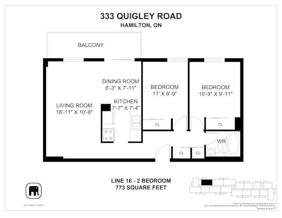 A floor plan for a home at 333 Quigley Road, Hamilton, ON is presented.