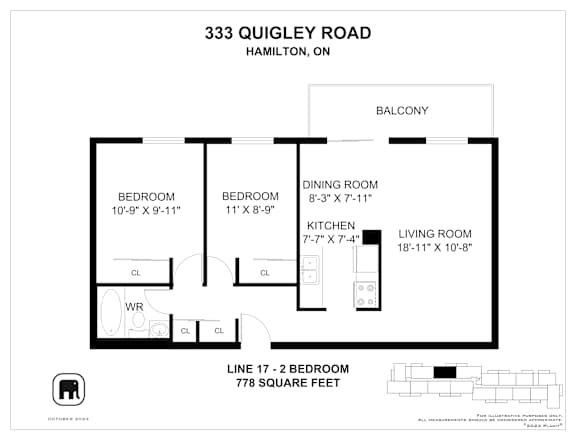 A floor plan for a home at 333 Quigley Road in Hamilton, ON.