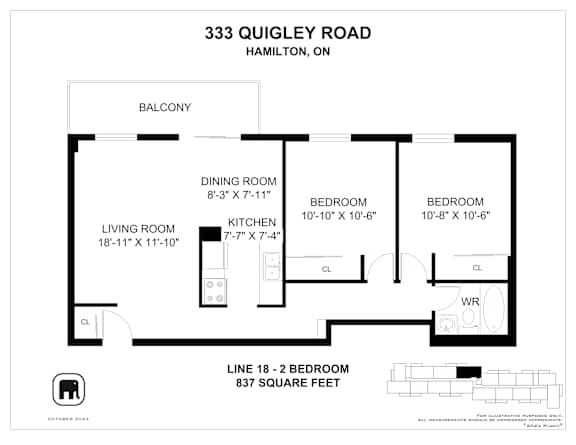 A floor plan for a home at 333 Quigley Road in Hamilton, ON.