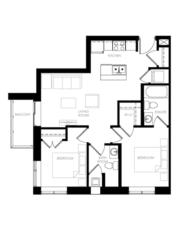A black and white floor plan of a house with labeled rooms.