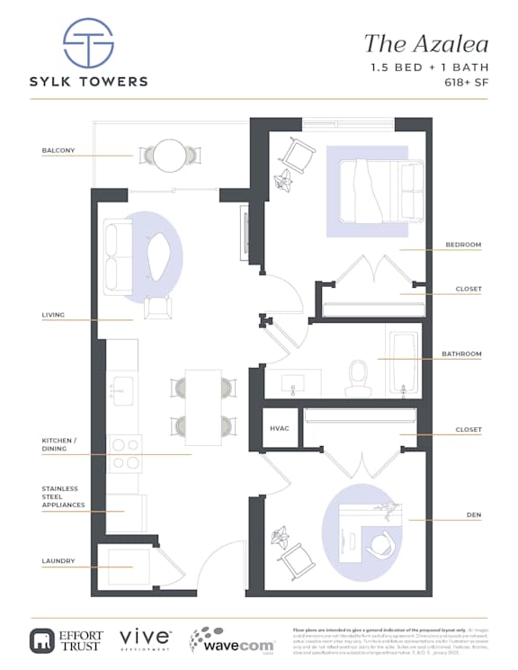 Azalea Floor Plan at Sylk Towers, Kitchener Ontario