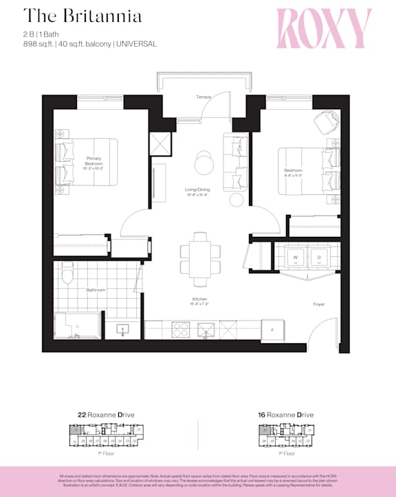 Floor Plan  The Britania Floorplan at Roxy Apartments, Hamilton, Ontario