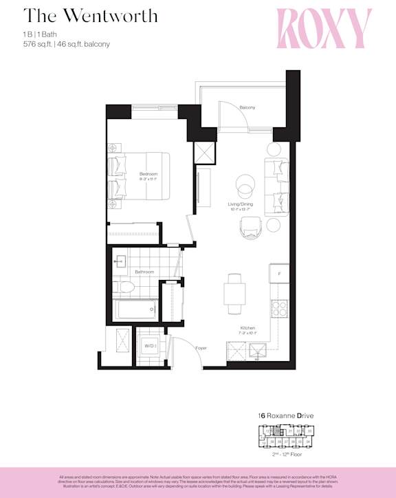 The Wentworth Floorplan at Roxy Apartments, Hamilton, ON