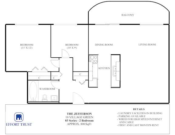 A floor plan for a 10 Village Green 03 Series 2 Bedroom apartment.