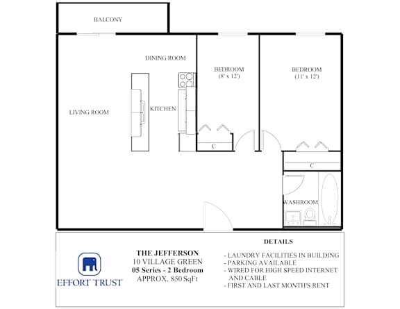 A floor plan for a 10 Village Green apartment.