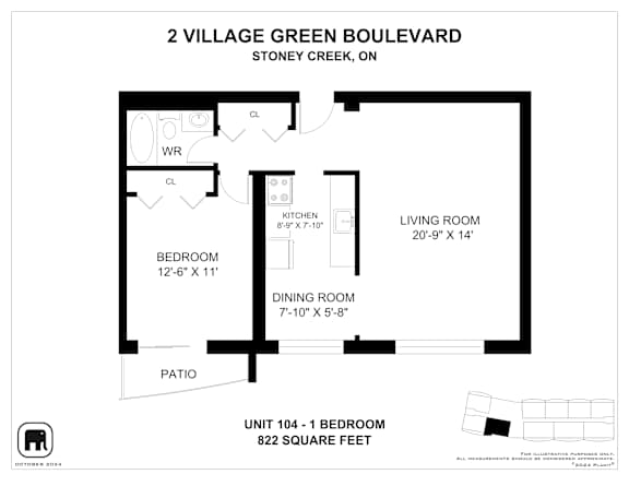 A floor plan for a 2 Village Green Boulevard apartment.