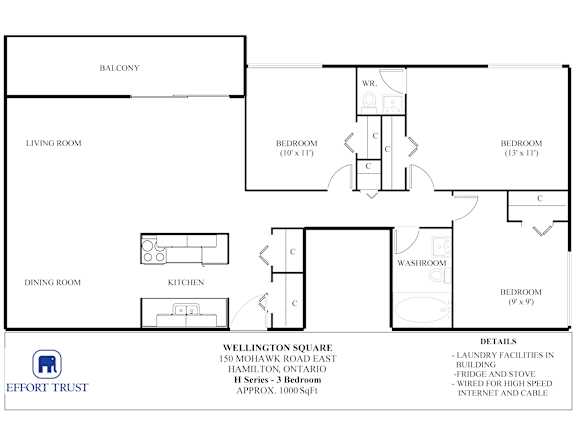 A floor plan for a 150 Mohawk Road East, Hamilton, Ontario property.