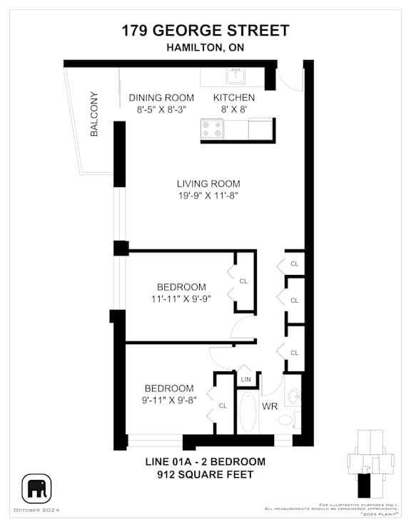 A floor plan for a home at 179 George Street in Hamilton, Ontario.