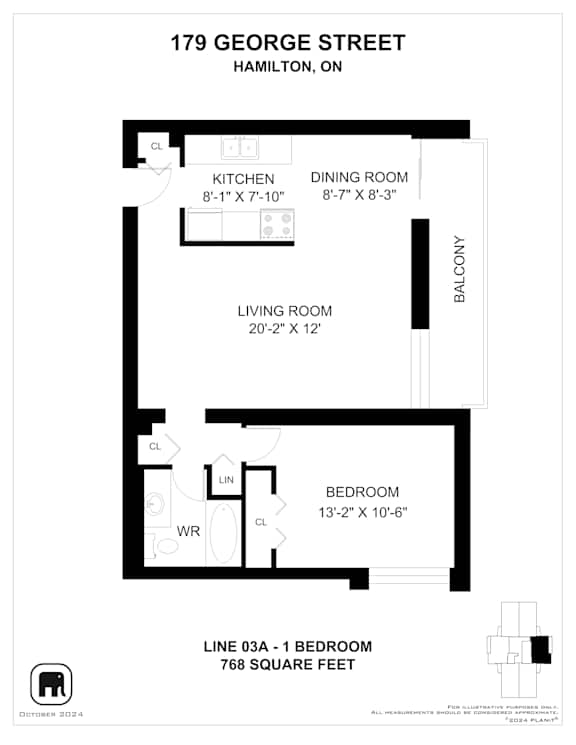 A floor plan for a home at 179 George Street in Hamilton, Ontario.