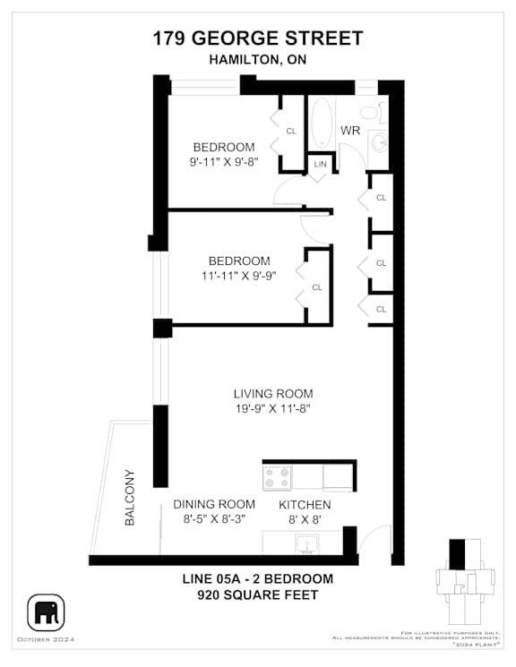 A floor plan for a home at 179 George Street in Hamilton, ON.