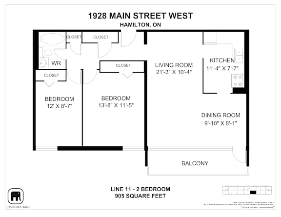 A black and white image of a floor plan for a two bedroom apartment.