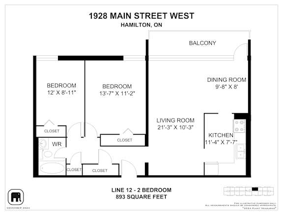 A floor plan for a property at 1928 Main Street West in Hamilton, ON.