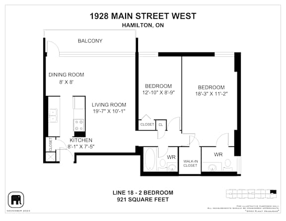 A black and white image of a floor plan for a 1 bedroom apartment.