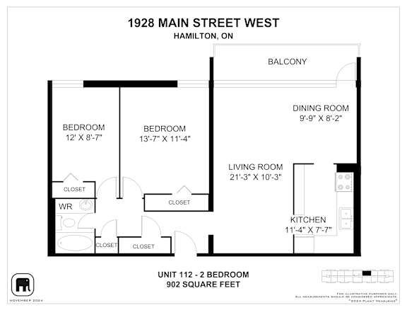 A floor plan for a unit at 1928 Main Street West in Hamilton, ON.