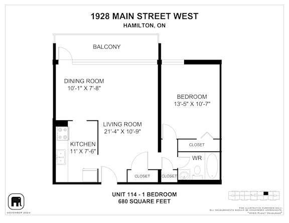 A floor plan for a unit at 1928 Main Street West in Hamilton, Ontario.