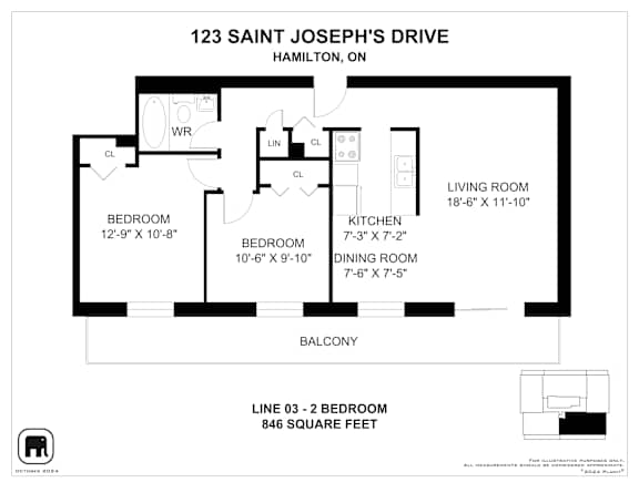 A floor plan for a home at 123 Saint Joseph's Drive in Hamilton, ON.