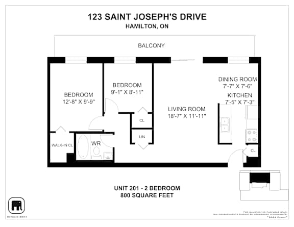 A floor plan for a unit at 123 Saint Joseph's Drive in Hamilton, ON.