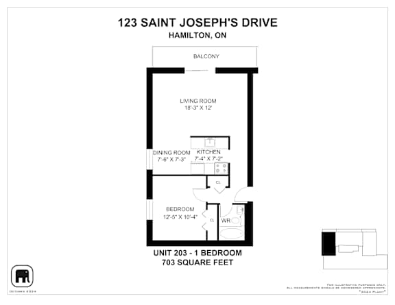 A drawing of a floor plan for a unit at 123 Saint Joseph's Drive.