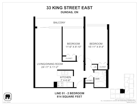 A floor plan for a 33 King Street East apartment in Dundas, ON.
