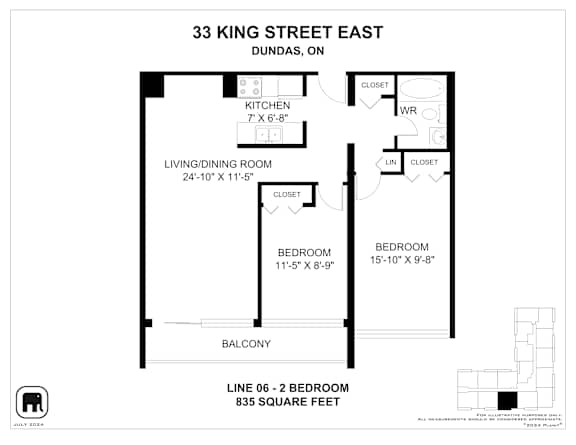 A floor plan for a duplex at 33 King Street East in Dundas, Ontario.
