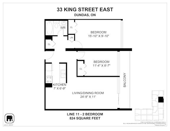A floor plan for a home at 33 King Street East in Dundas, Ontario.