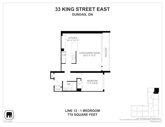 A floor plan for a 33 King Street East apartment in Dundas, ON.