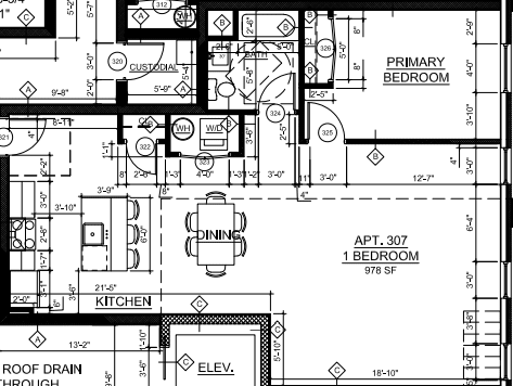 A floor plan shows a primary bedroom, a kitchen, and an apartment number.