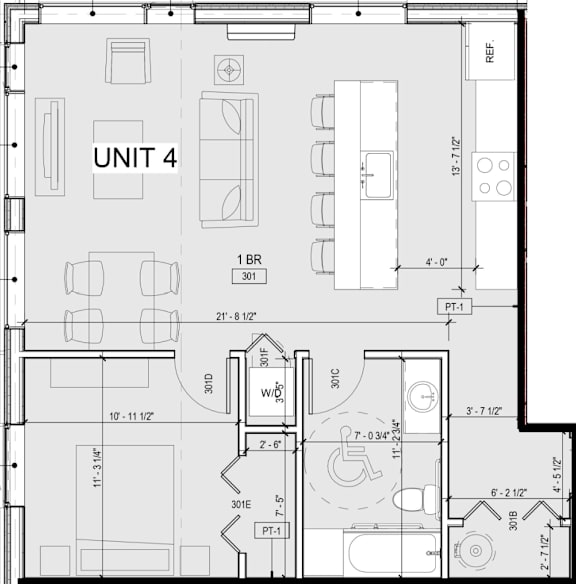 A floor plan for Unit 4 shows a layout with a living room, kitchen, and two bedrooms.