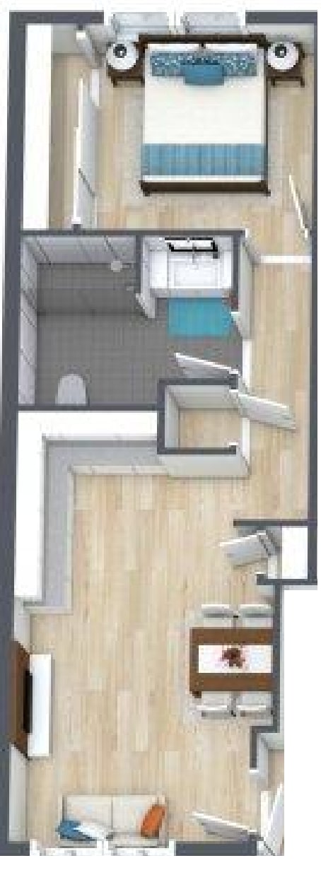 A floor plan of a two-story residential building with a swimming pool on the second floor.