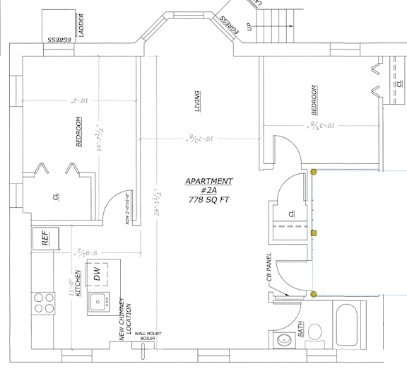 A floor plan of an apartment with a living room, bedroom, and bathroom.