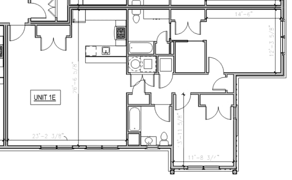 Floor Plan  A black and white drawing of a floor plan for a unit.