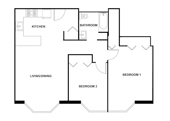 Floor Plan  2 Bed 1 Bath at Fullerton Court Apartments, Chicago