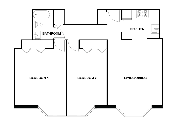 Floor Plan  2 Bed 1 Bath - Large at Fullerton Court Apartments, Chicago