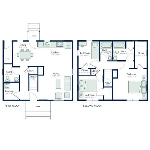 Four Bedroom Floorplan at Poplar Place Apartments, Springfield