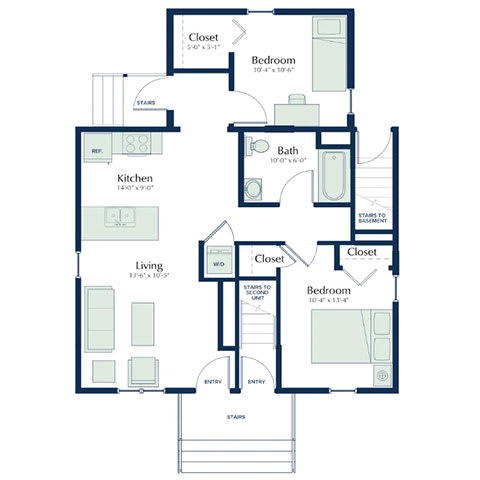 Two Bedroom Floorplan at Poplar Place Apartments, Springfield, IL 62703