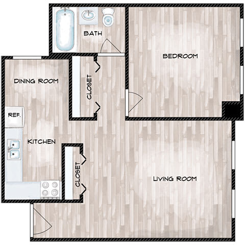 One Bedroom Floorplan at Sheridan Park, Chicago, Illinois