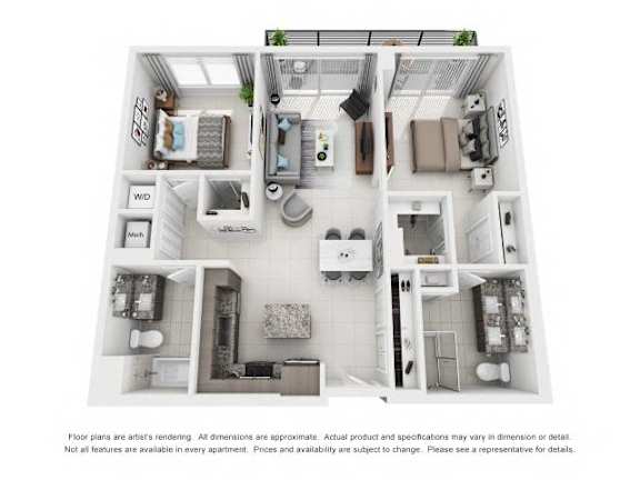 1B1PH Floor Plan at Palma, Doral
