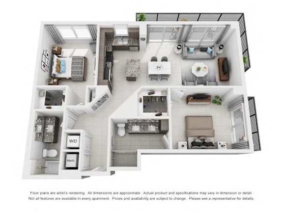 1B3PH Floor Plan at Palma, Doral, 33166
