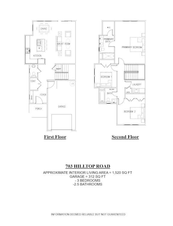 Floor plan for a two-story home with first and second floor layouts.