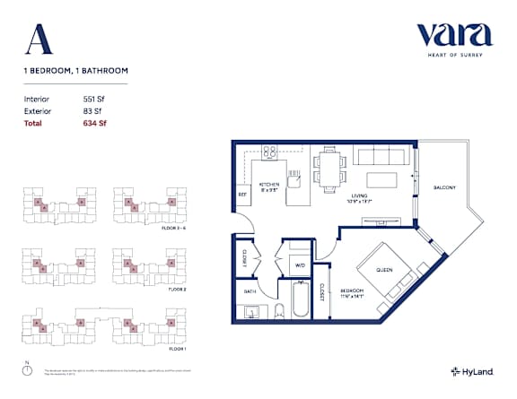 A floor plan for a one bedroom, one bathroom apartment.