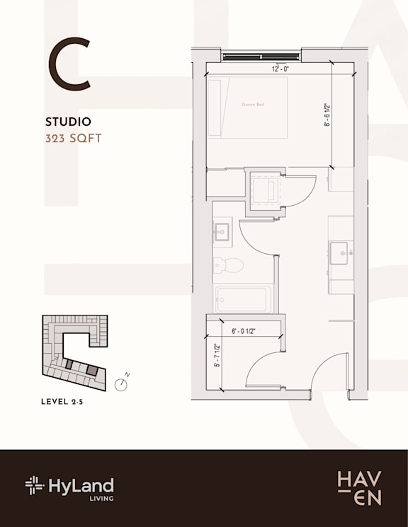 Studio   1  Bath   316-to322 Sq. Ft. C Type Studio Floor Plan at Haven, Vancouver, BC V6T 1Z3