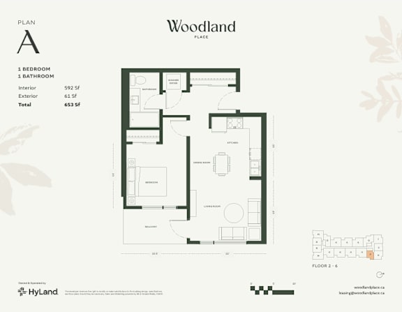 Floor Plan  1  Bed   1  Bath   592 Sq. Ft. Floor Plan A at Woodland Place Apartments, Langford, BC, L4H 3P6
